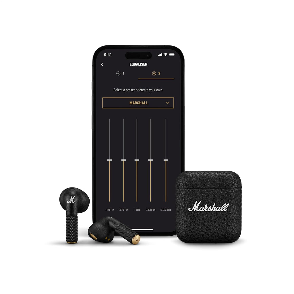 Marshall Minor IV Wireless Bluetooth Earbuds (Black) with 30+ Hours Playtime, Wireless Charging, Water-Resistant, Bluetooth Multipoint & Touch Controls