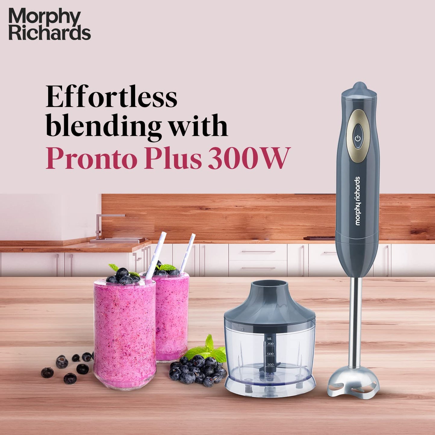 Morphy Richards Pronto Plus 300W Hand Blender with Chopper | Silent Operation | Stainless Steel Blade | Ergonomic Design | 2-Year Warranty | Made in India