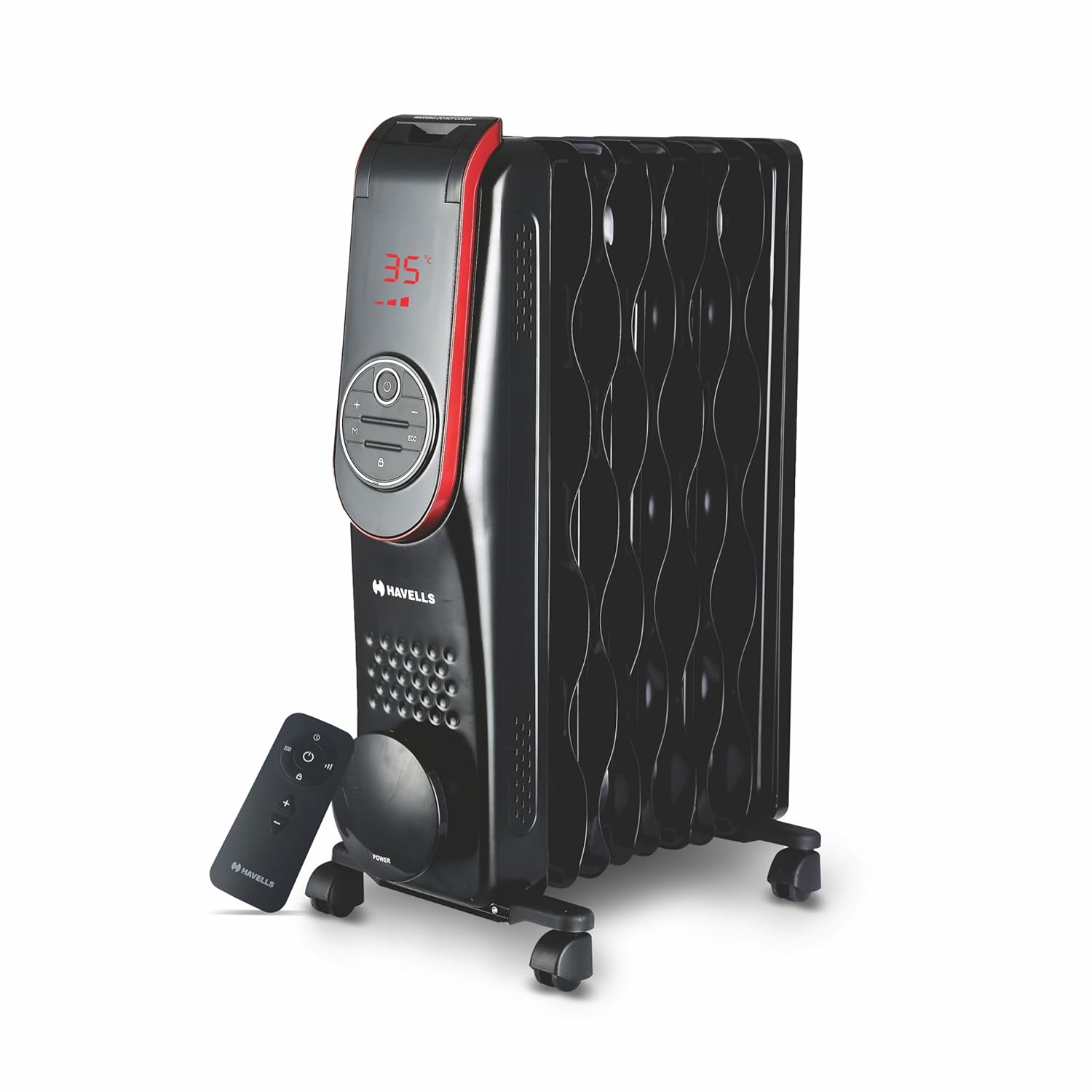 Havells OFR 9 Wave Fins Digital , GHR0FCEK200 2000 watt, Automatic digital control of temperature, Overheat Protection with Remote & Digital Display (Black)