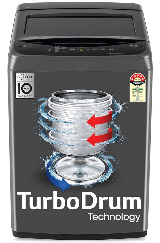 LG T75VBMB1S 7.5 Kg 5 Star Smart Inverter Fully Automatic Top Load Washing Machine with TurboDrum, Auto Prewash & LED Display – Middle Black