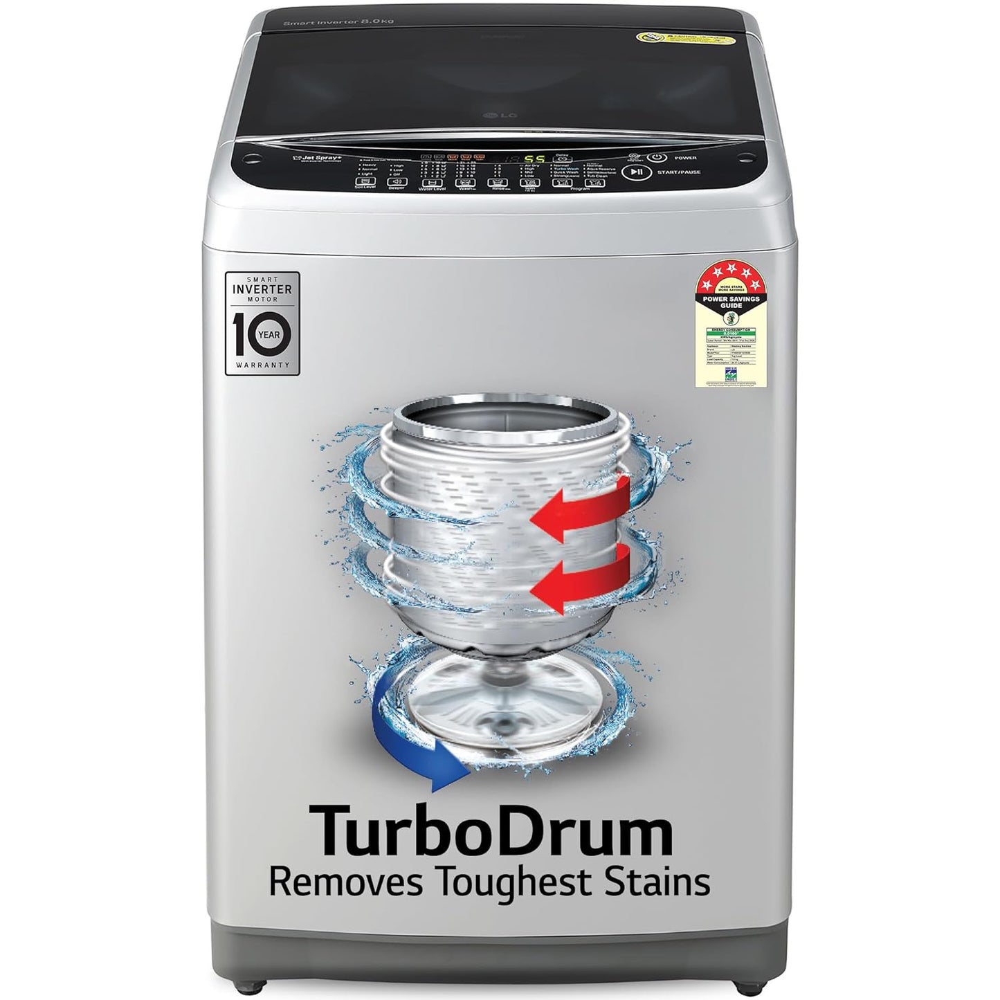 LG T80SPSF1Z 8 Kg 5 Star Smart Inverter TurboDrum Fully Automatic Top Loading Washing Machine ( Punch + 3, Middle Free Silver)