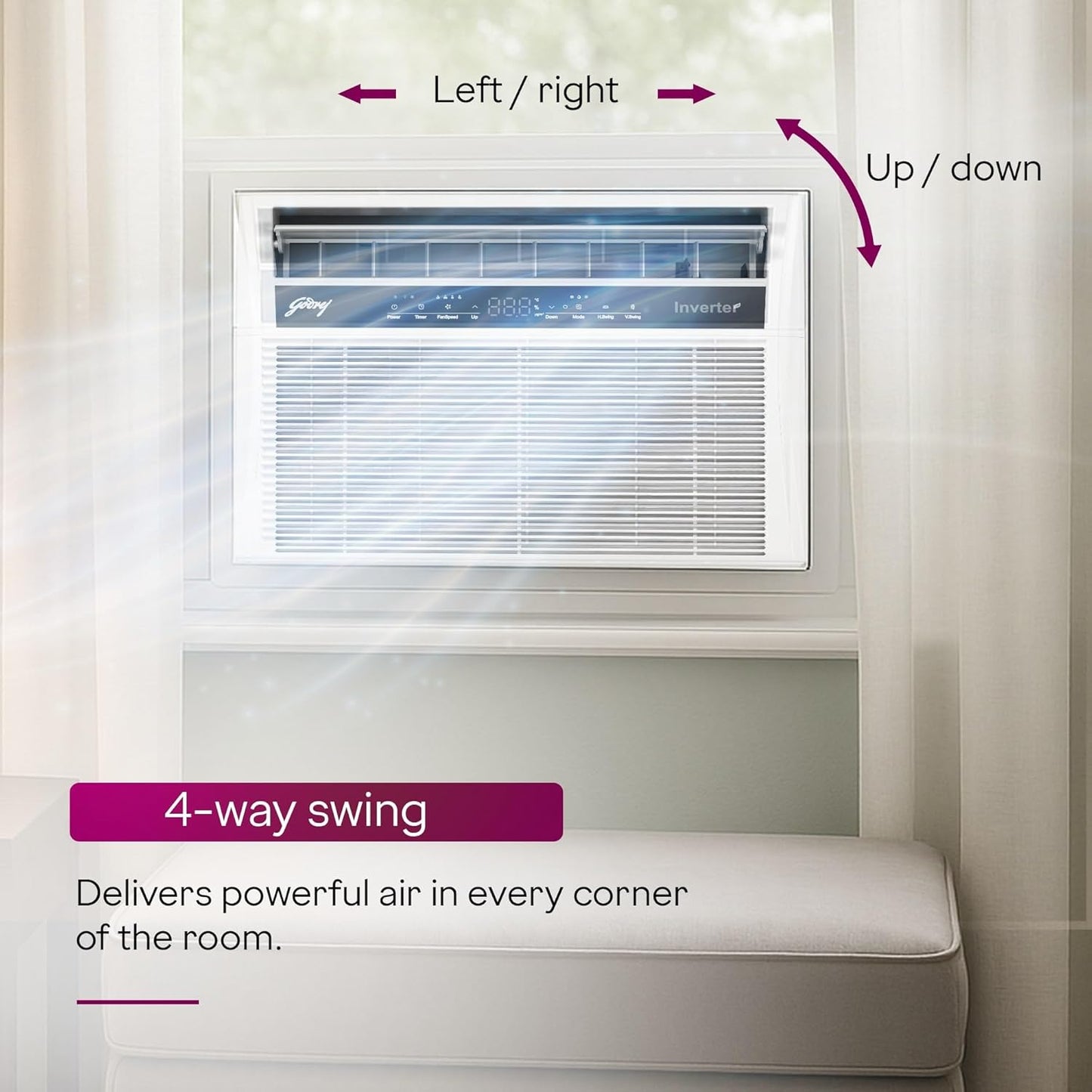 Godrej WIC 18XTC5 WYA 1.5 Ton 5 Star Inverter Window AC | 5-in-1 Convertible Cooling | Copper Condenser | Pure Air Filter | 2025 Model | White | Made in India