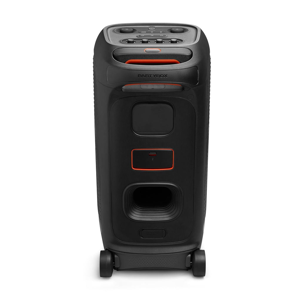 JBL PartyBox 320 Portable Bluetooth Speaker 240W with AI Sound Boost, Light Show, Mic/Guitar Input, Telescopic Handle – Black