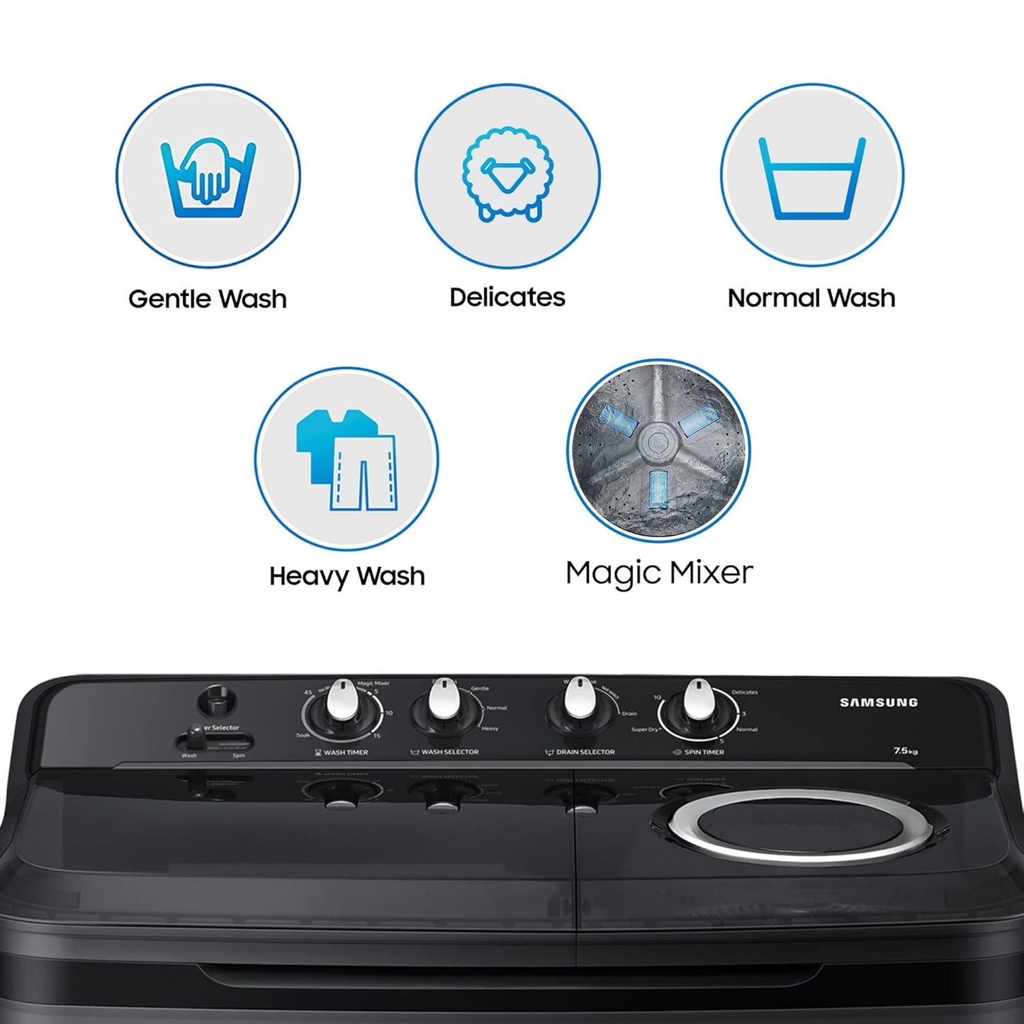 Samsung WT75B3200GD/TL 7.5 Kg 5 Star Semi Automatic Top Load Washing Machine | Hexa Storm Pulsator, Air Turbo Drying