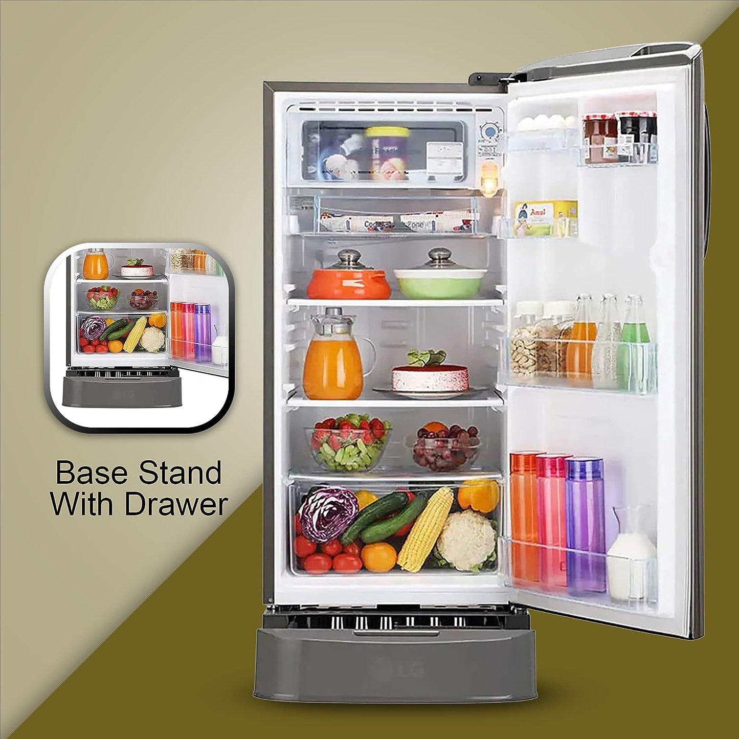 LG GL-D201APZU 185L 5 Star Single Door Refrigerator | Smart Inverter | Base Drawer | Direct Cool | Suraj Electronics Delhi NCR