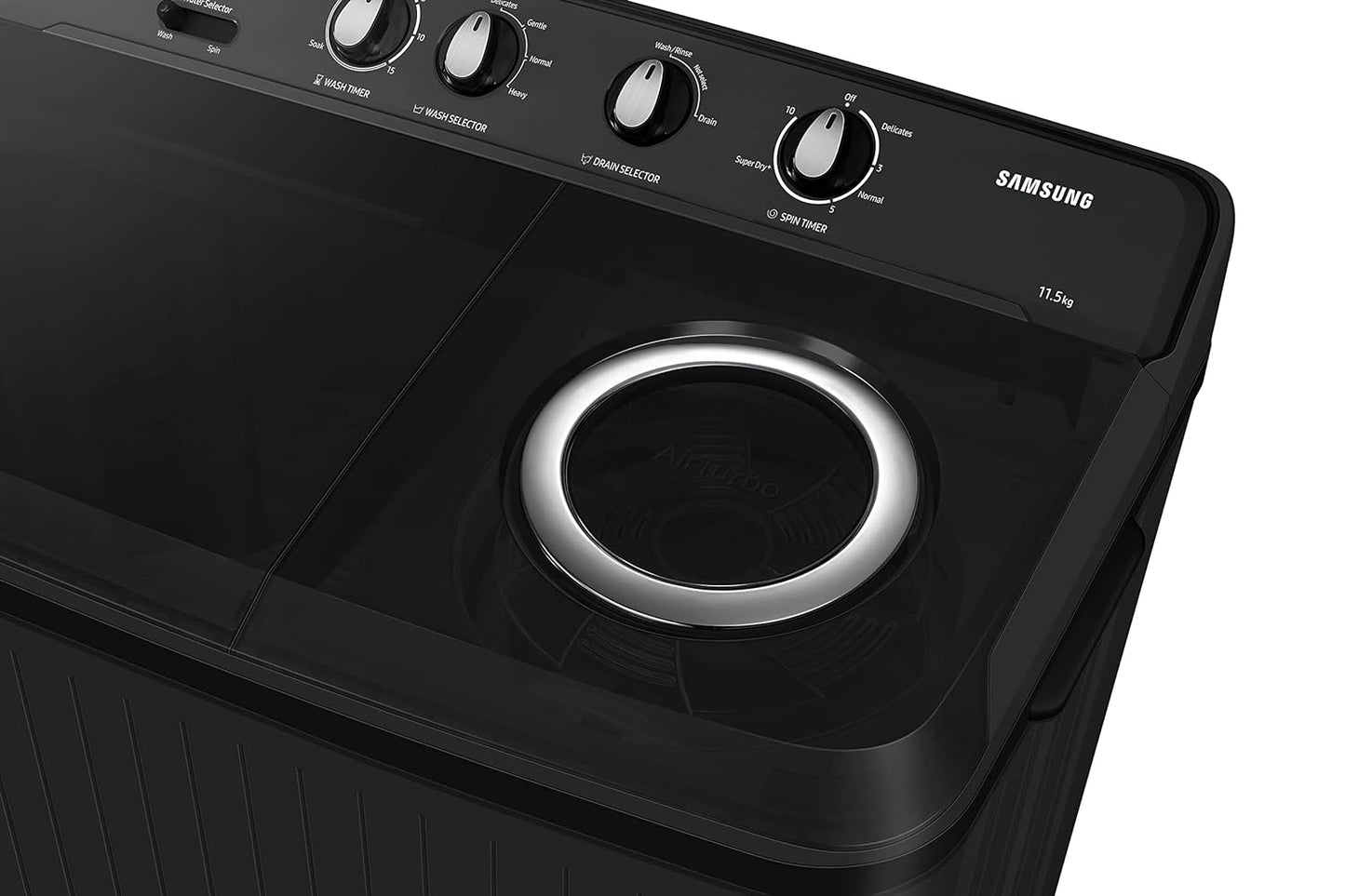 Samsung WT11A4260GD/TL 11.5 Kg Semi-Automatic Top Load Washing Machine – Dark Gray | Hexa Storm Pulsator, 5-Star Energy Rating, Air Turbo Drying & Magic Filter | 2-Year Product & 5-Year Motor Warranty