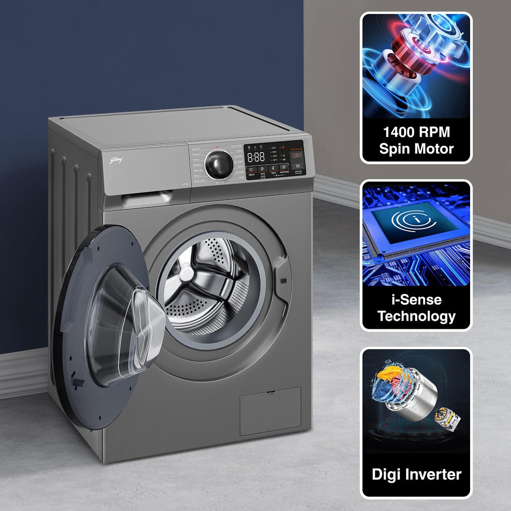 Godrej WFEON CEL 1014 IEBT SLSR 10 Kg 5 Star, With AI Tech, Digi Inverter Fully-Automatic Front Load Washing Machine (  Silver Stream, With Steam Wash)