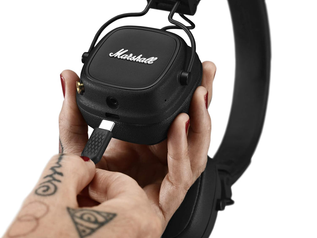 Marshall Major IV Wireless Bluetooth On-Ear Headphones with Mic | 80+ Hours Playtime | Wireless Charging | Signature Sound | Black
