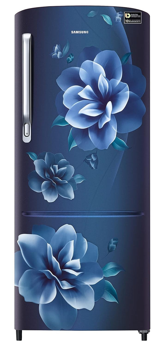 Samsung RR24C2723CU/NL 223L 3 Star Inverter Single Door Refrigerator (Camellia Blue) | Digital Inverter, Solar Compatible, Toughened Glass Shelves