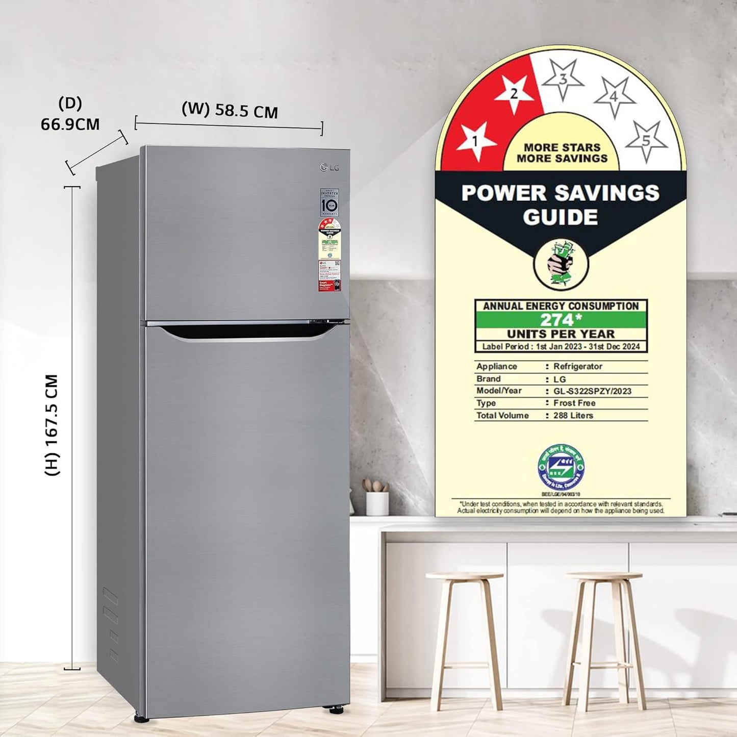 LG GL-S322SPZY 288 L 2 Star Smart Inverter Frost-Free Double Door Refrigerator | Convertible | Multi Air Flow | Suraj Electronics Delhi NCR