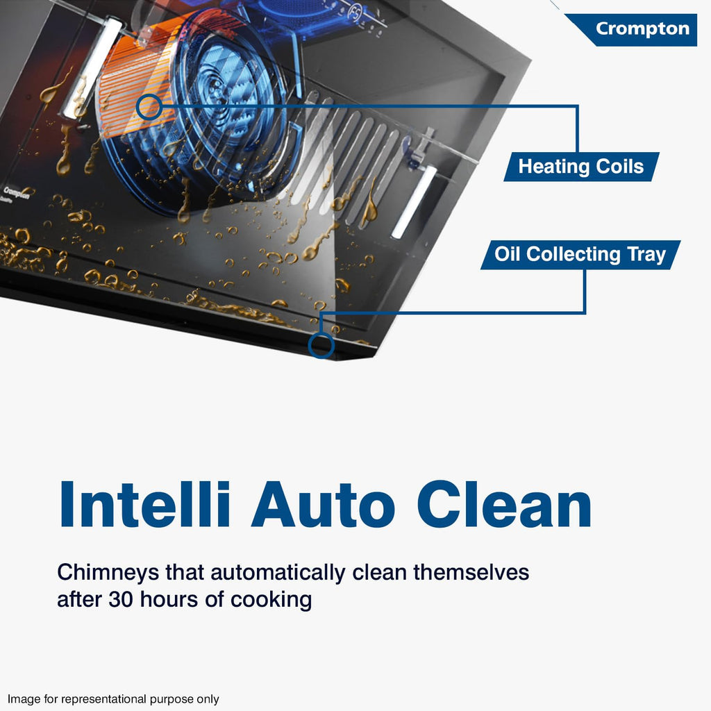 Crompton QuietPro CHD-QPVI60FLE-MBL 60cm Filterless Auto Clean Chimney with Inverter Motor & Gesture Control – 1780 CMH, Black