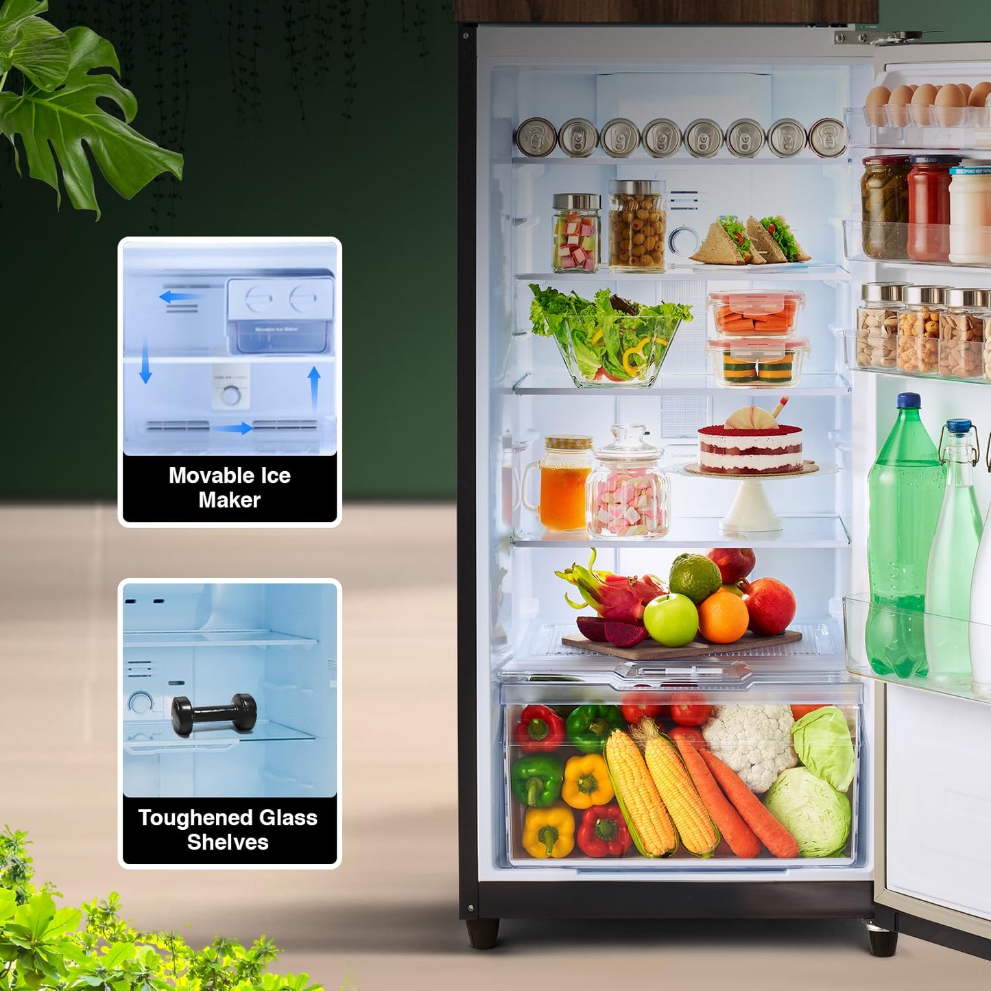 Godrej  RT EONVOGUE 310B RI WT WD 272 L 2 Star Wood Finish, 30 Days Farm Freshness, Frost Free Inverter Double Door Refrigerator ( Walnut Wood)