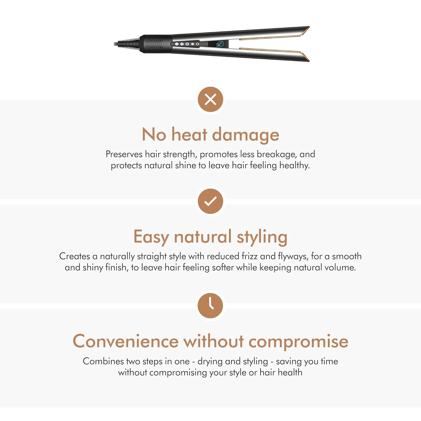 Dyson Airstrait™ HT01-BNBC-IN Hair Straightener with Wet to Dry Styling, No Heat Damage, Airflow Technology & LCD Display (Bright Nickel/Bright Copper)