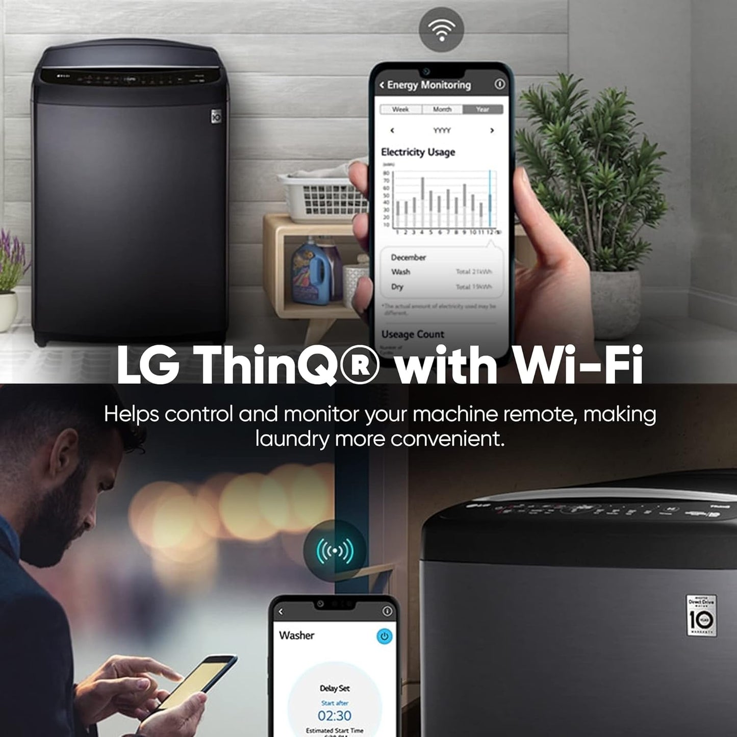 LG THD10NWM 10 Kg 5 Star Inverter Wi-Fi Fully-Automatic Top Load Washing Machine ( Middle Black, AIDD Technology)