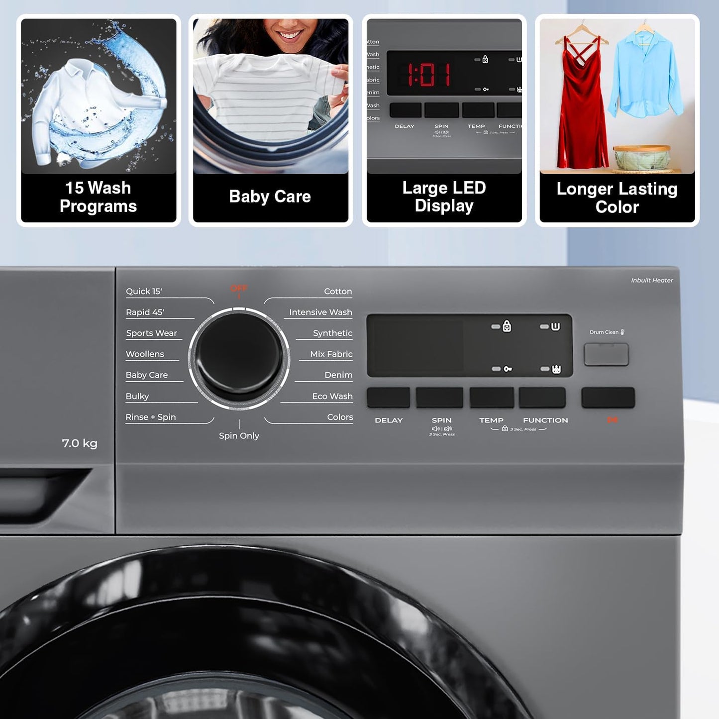 Godrej WFEON ARG 7012 5.0 FEBT SLSR 7 Kg Eco-Wash Front Load Washing Machine | 90 °C Hot Wash | Silver Stream | Suraj Electronics Delhi NCR