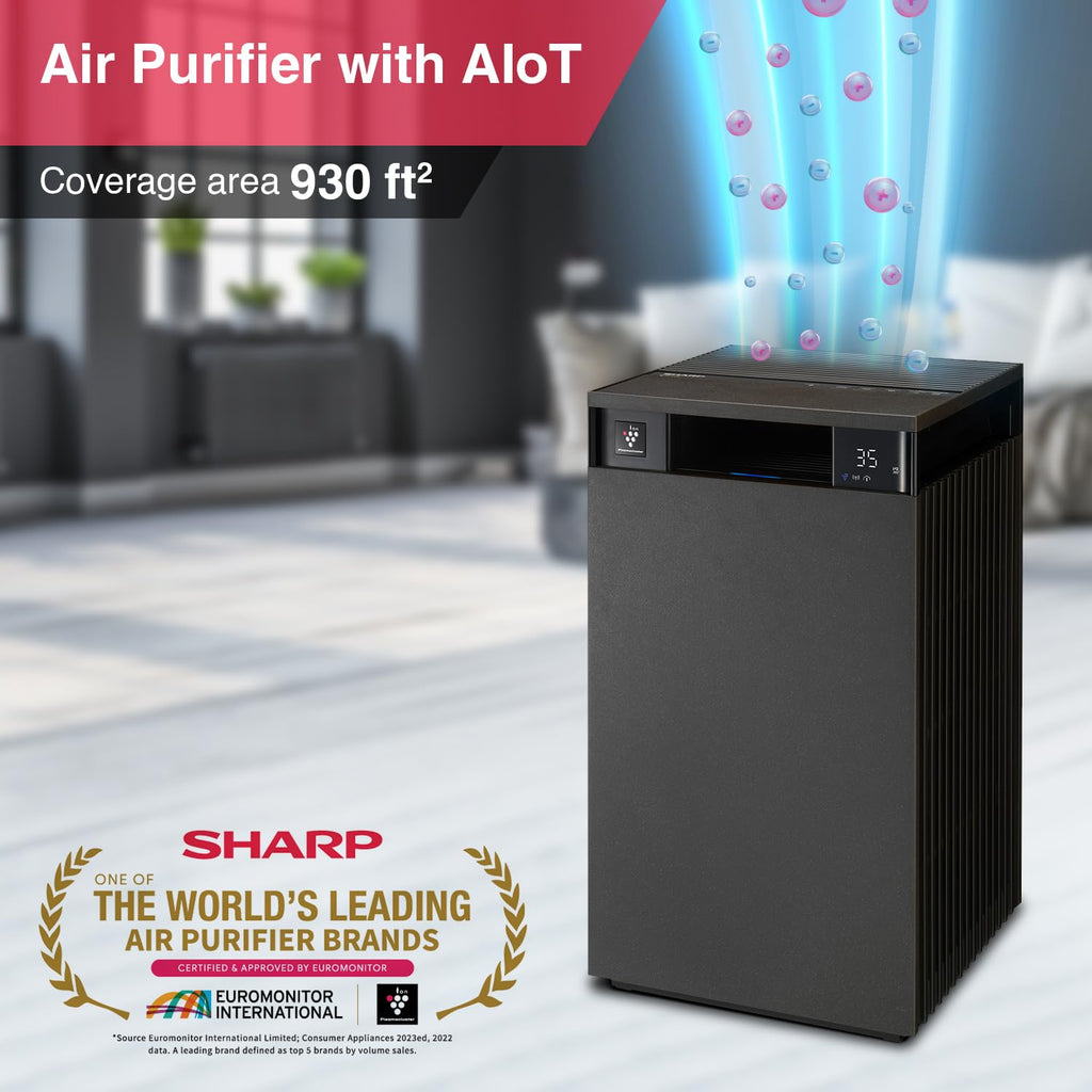 SHARP FX-S120M-H Smart Air Purifier for Home | 930 Sq Ft Coverage | Wi-Fi Control | H14 HEPA Filter | PM2.5 Display | Real-Time Air Quality, Temperature & Humidity Monitoring | Charcoal Gray