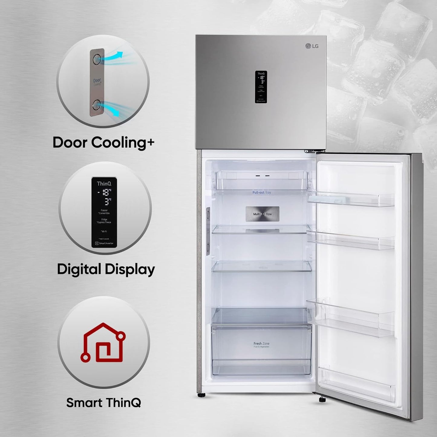 LG GL-T342TPZY 322 L 2 Star Frost-Free Convertible Double Door Refrigerator with Wi-Fi, Door Cooling+ & Smart Inverter Compressor (Shiny Steel )
