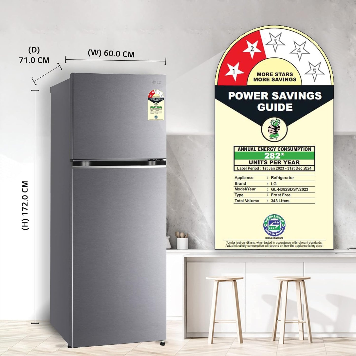 LG GL-N382SDSY 343 L 2 Star Frost-Free Double Door Refrigerator (Smart Inverter Compressor, Express Freeze, Dazzle Steel, 2025 Model)
