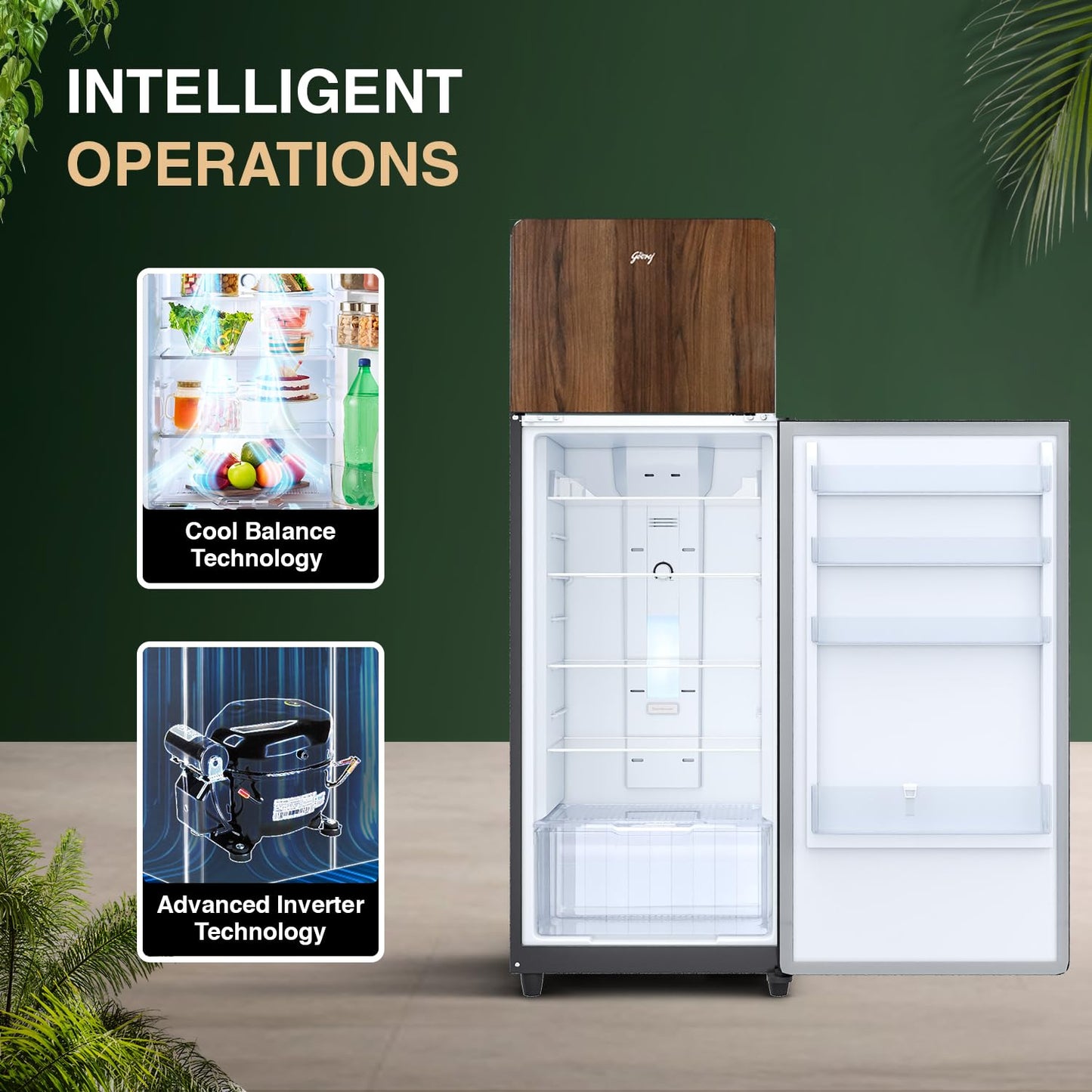 Godrej  RT EONVOGUE 310B RI WT WD 272 L 2 Star Wood Finish, 30 Days Farm Freshness, Frost Free Inverter Double Door Refrigerator ( Walnut Wood)