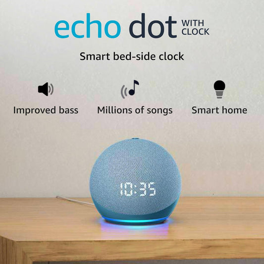 Amazon Echo Dot 4th Gen with clock | Smart speaker with powerful bass, LED display and Alexa (Blue)