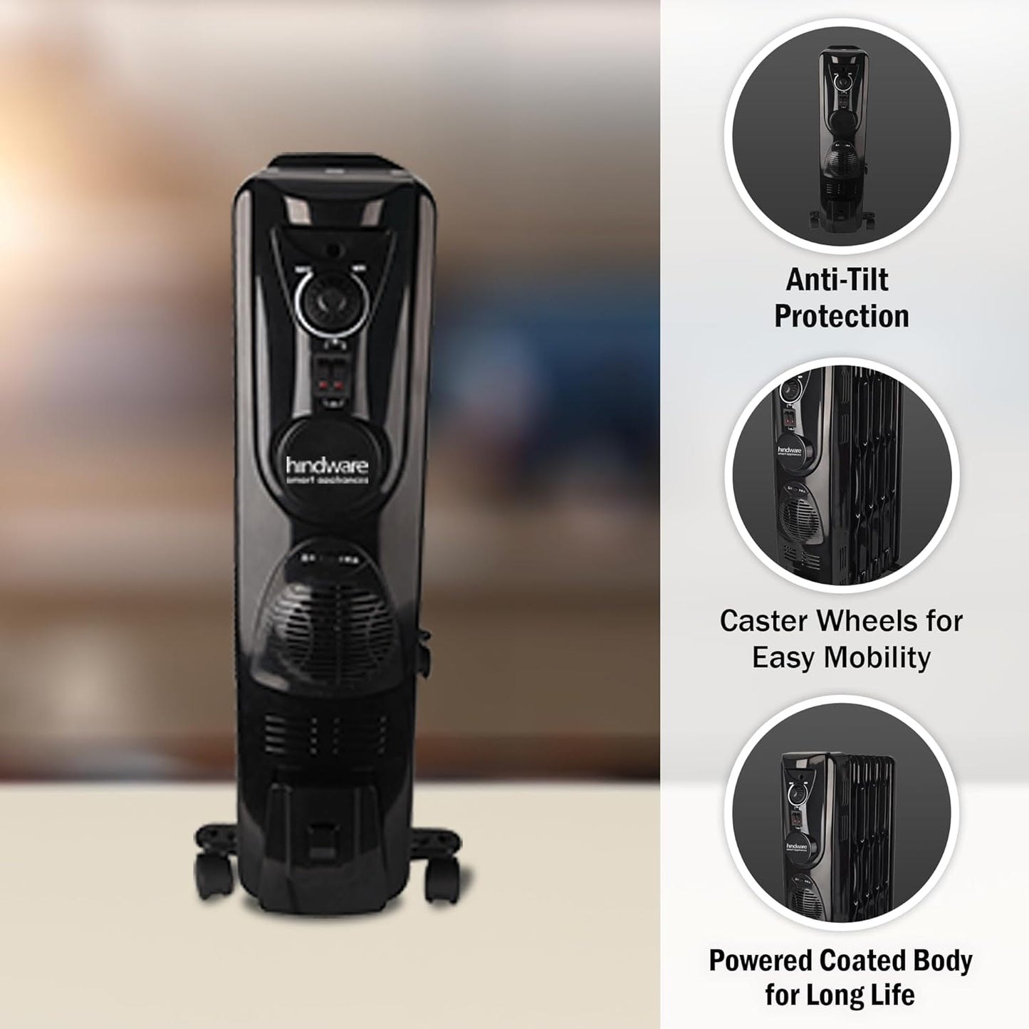 Hindware Atlantic Velda 13-Fin 2900W Room Heater with PTC Fan, Cloth Hanger &amp; Humidifier | Powerful Heating | Suraj Electronics Delhi NCR