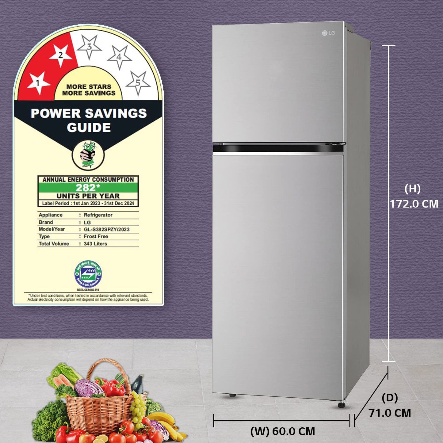 LG GL-S382SPZY 343L 2 Star Frost Free Double Door Refrigerator (Smart Inverter Compressor, Convertible Freezer, Multi Air Flow, Shiny Steel)