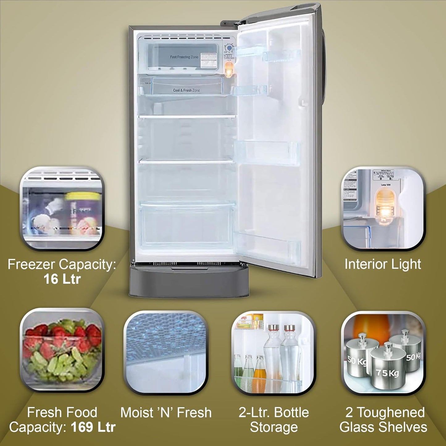 LG GL-D201APZU 185L 5 Star Single Door Refrigerator | Smart Inverter | Base Drawer | Direct Cool | Suraj Electronics Delhi NCR