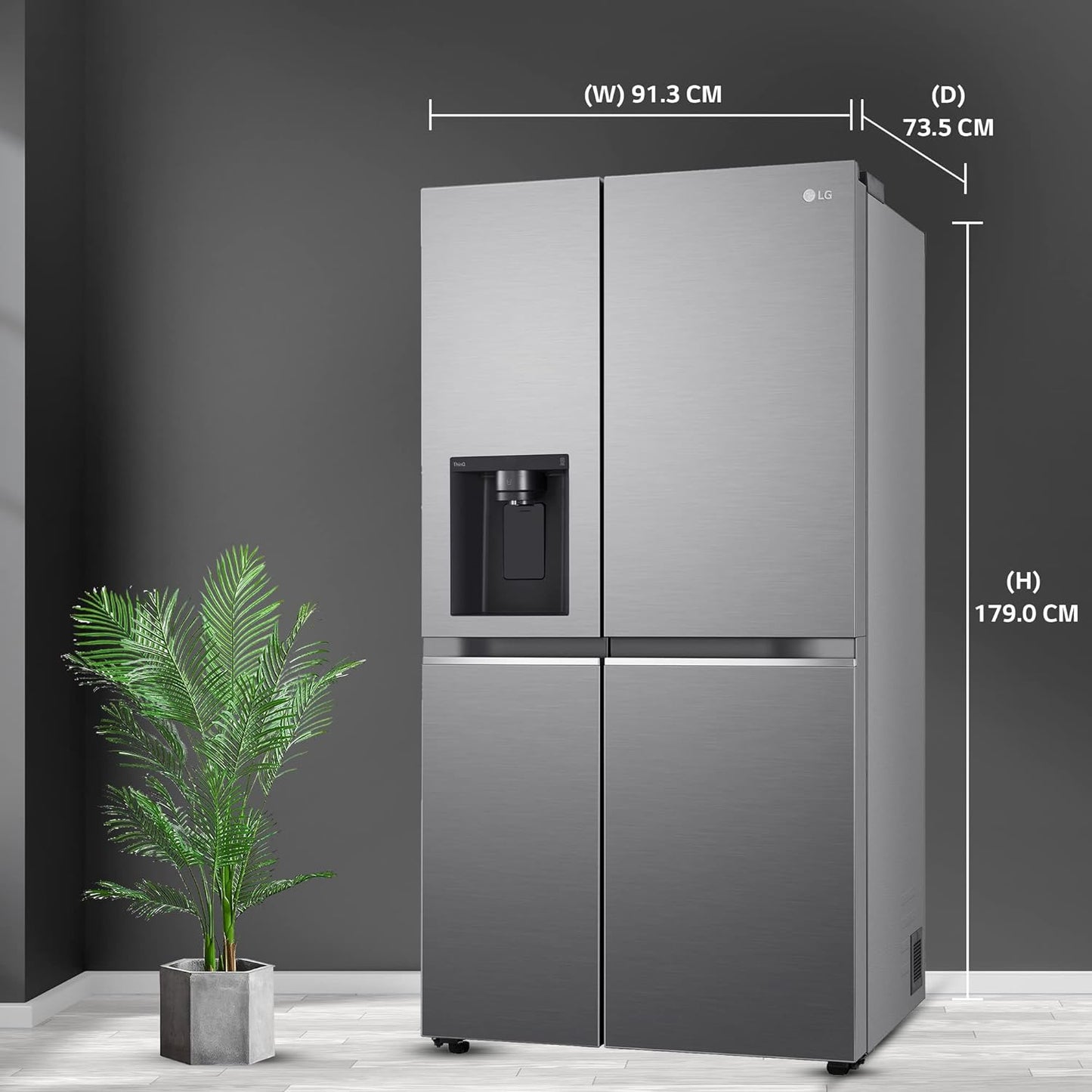 LG GL-L257CPZ3 635 L Side-by-Side Refrigerator (Shiny Steel) | Inverter Compressor, DoorCooling+, AI ThinQ Wi-Fi, Water & Ice Dispenser, Hygiene Fresh+