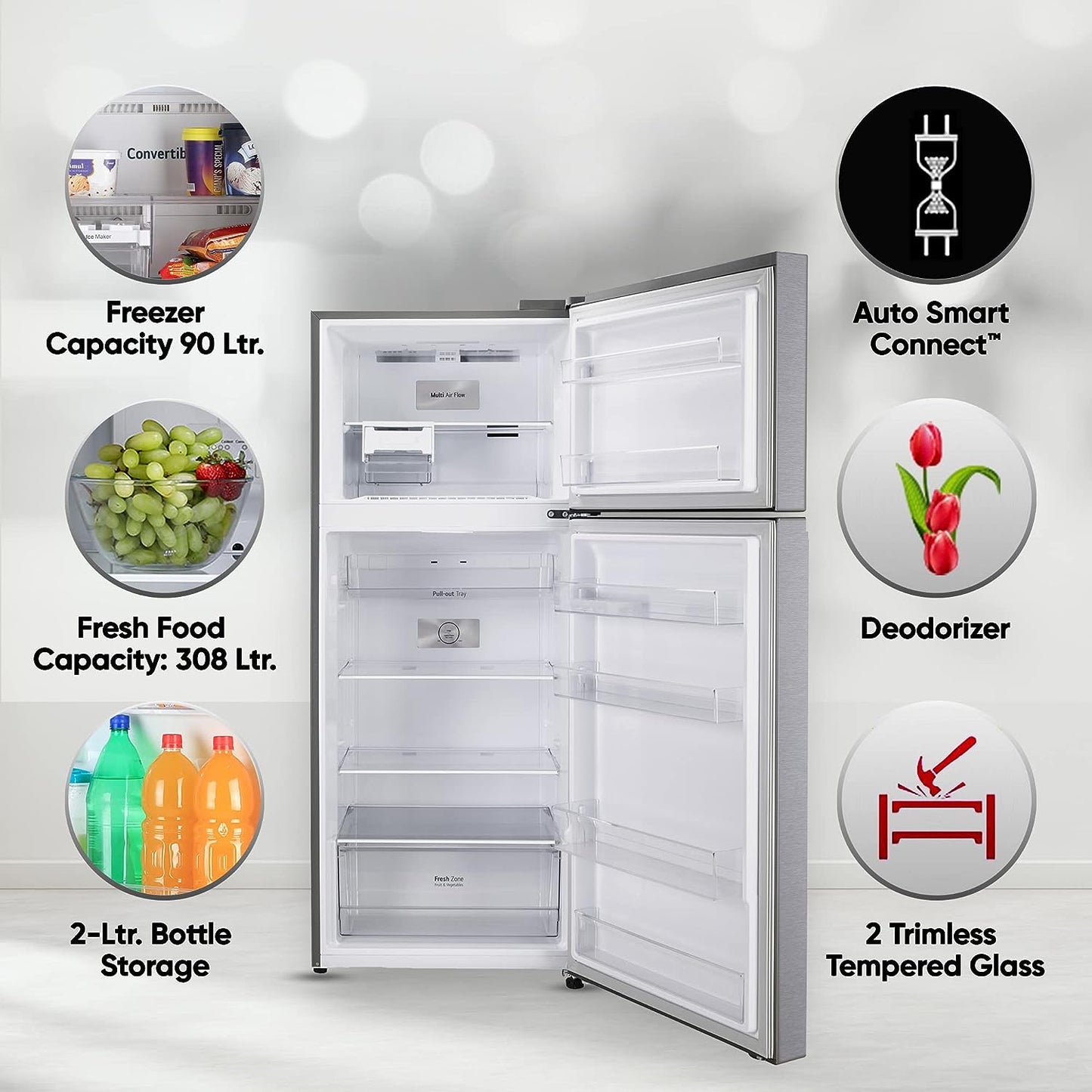 LG GL-N422SDSY 398 L 2 Star Frost-Free Smart Inverter Double Door Refrigerator ( Dazzle Steel, Express Freeze, Gross Volume – 423 Ltr.)
