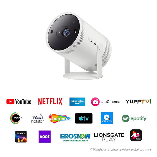 Samsung SP-LFF3CLAXXXL The Freestyle 2nd Gen Portable Compact Smart LED Projector with in-Built OTT Apps ( HDR 10+, Wi-Fi, Premium 360° Sound, All Round Design, Instant Setup, White)