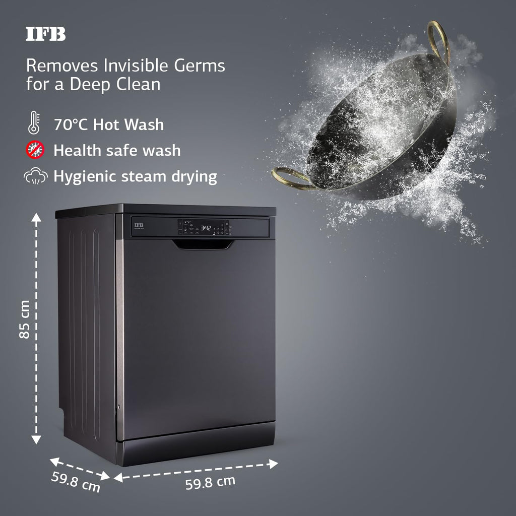 IFB Neptune VX16 16 Place Setting Dishwasher (Inox Grey) | Auto Door Open, ION Tech, 360° Spray Arms, Steam Drying
