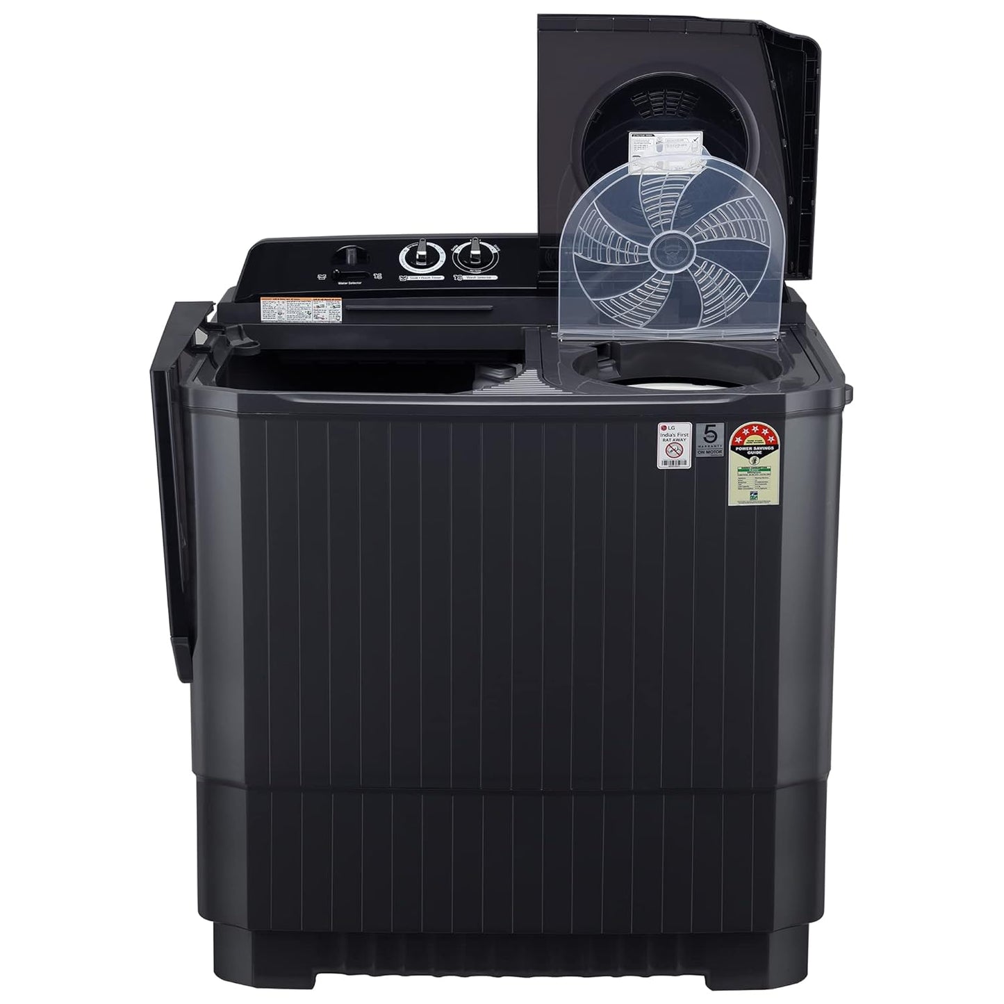 LG P1155SKAZ 11 Kg 5 Star Wind Jet Dry Rat Away Technology Semi-Automatic Top Loading Washing Machine ( Roller Jet Pulsator, Punch + 3, Middle Black)