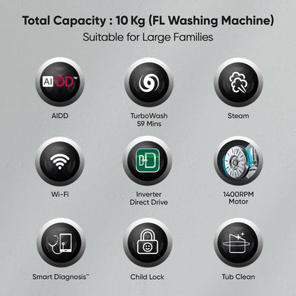LG FHP1410Z7P 10 Kg 5 Star Ai Direct Drive Wi-Fi Inverter Fully Front Load Automatic Front-Loading Washing Machine  Turbowash & Steam For Hygiene Wash, Platinum)