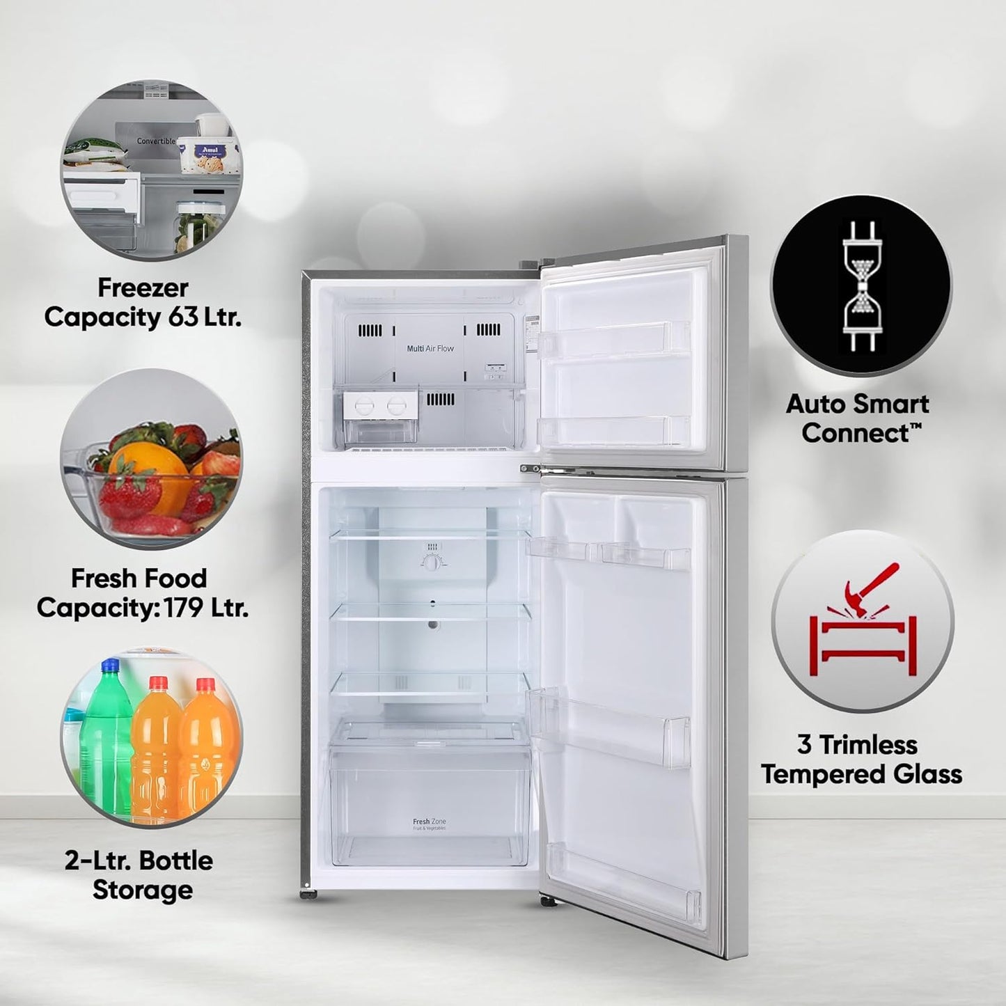 LG GL-N292DPZY 242 L 2 Star Frost-Free Smart Inverter Double Door Refrigerator ( Shiny Steel, Smart Connect & Multi Air Flow)