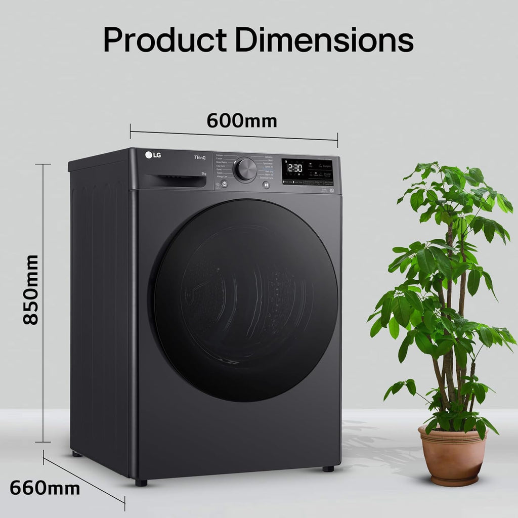 LG DHV09SAM 9 Kg, Wi-Fi, Dual Inverter Heat Pump, Eco-Hybrid Technology Fully Automatic Front Load Dryer ( Double Layer Air Filter, Allergy Care, Auto Cleaning Condenser, Middle Black)