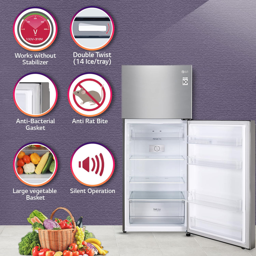 LG GL-S412SPZY 408 L 2 Star Frost-Free Smart Inverter Double Door Refrigerator ( Shiny Steel, Convertible)