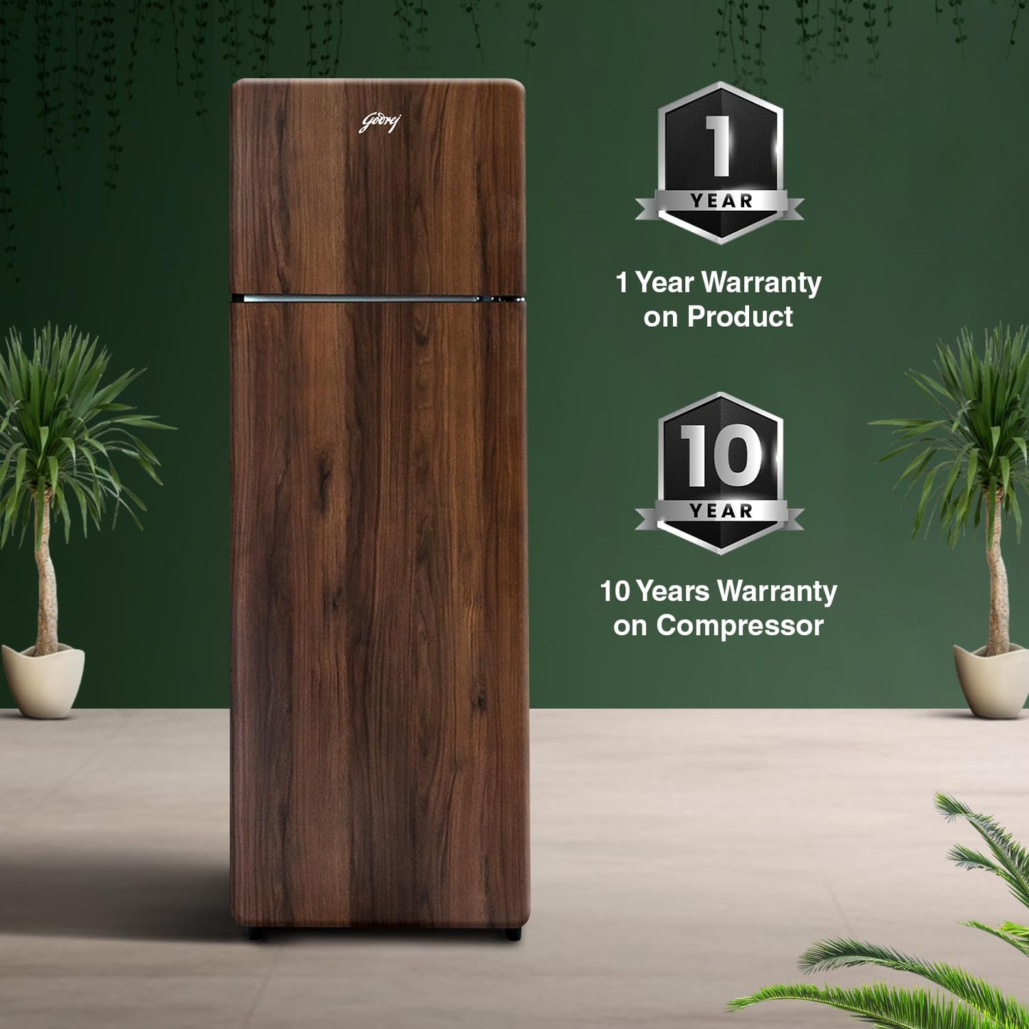 Godrej  RT EONVOGUE 310B RI WT WD 272 L 2 Star Wood Finish, 30 Days Farm Freshness, Frost Free Inverter Double Door Refrigerator ( Walnut Wood)
