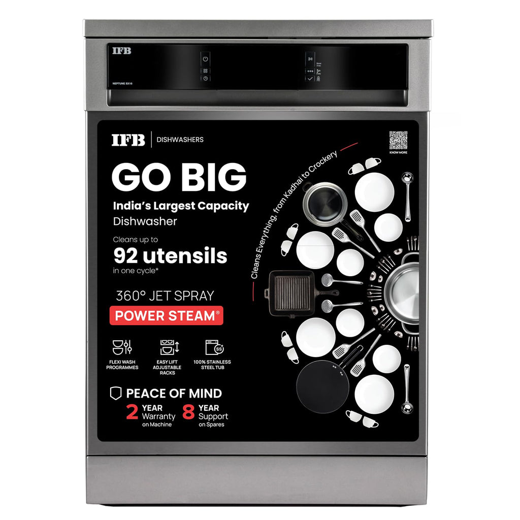 IFB Neptune SX16 16 Place Setting Dishwasher | Ion Tech | Auto Door Opening | 360° Spray Arms | 70°C Hot Wash