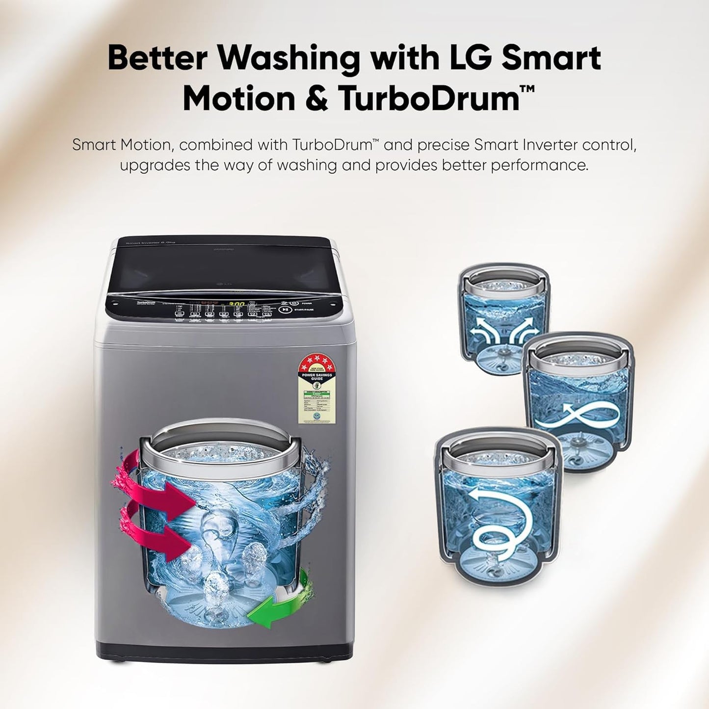 LG T80SPSF1Z 8 Kg 5 Star Smart Inverter TurboDrum Fully Automatic Top Loading Washing Machine ( Punch + 3, Middle Free Silver)