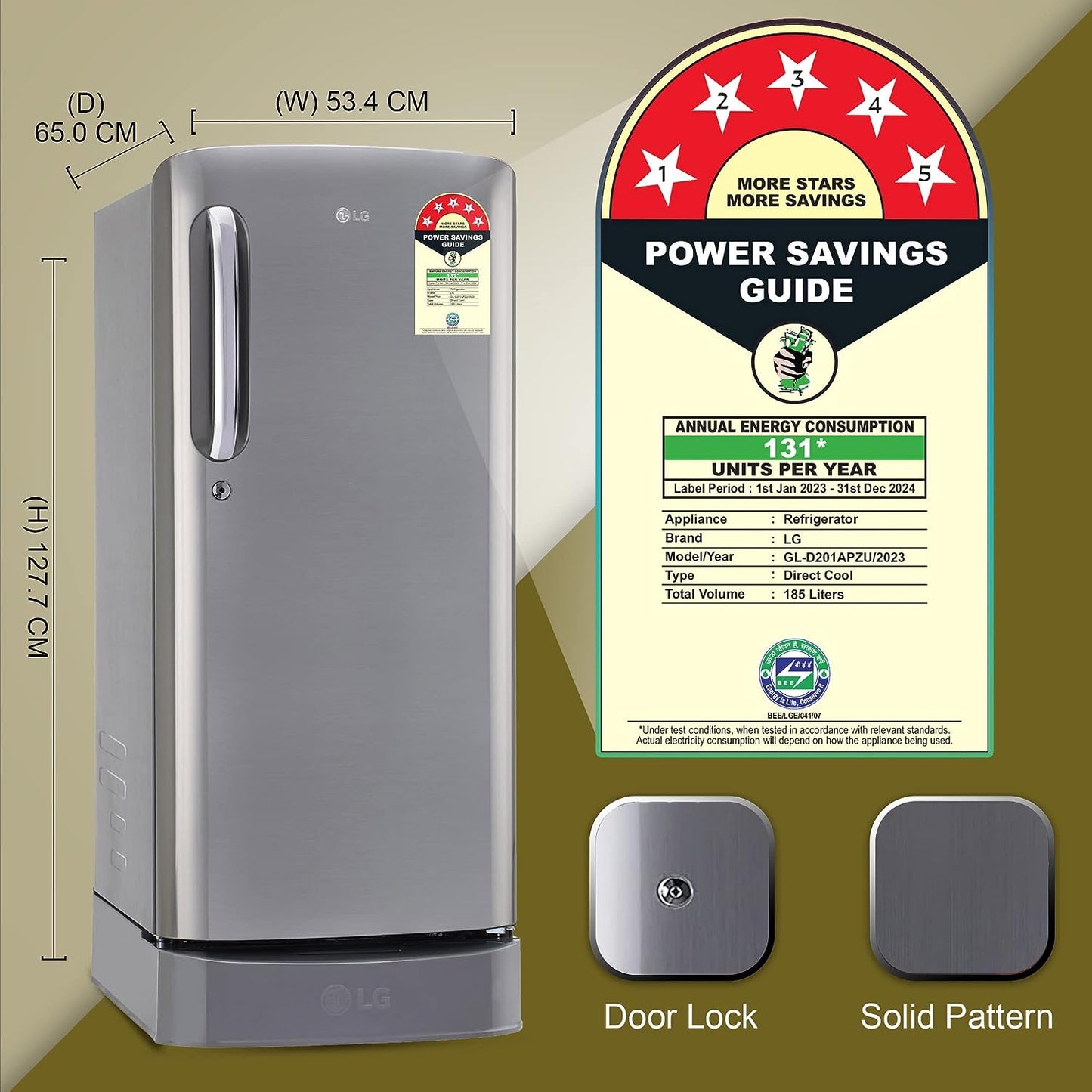 LG GL-D201APZU 185L 5 Star Single Door Refrigerator | Smart Inverter | Base Drawer | Direct Cool | Suraj Electronics Delhi NCR