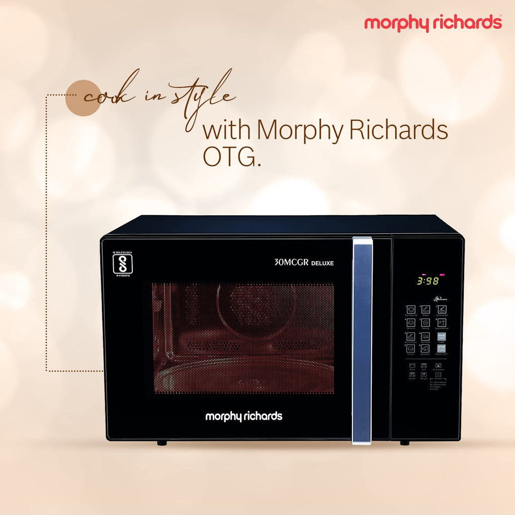 Morphy Richards 30 MCGR Deluxe 30L Convection Microwave Oven with Motorised Rotisserie, 200 Autocook Menus and Child Lock Feature, Black