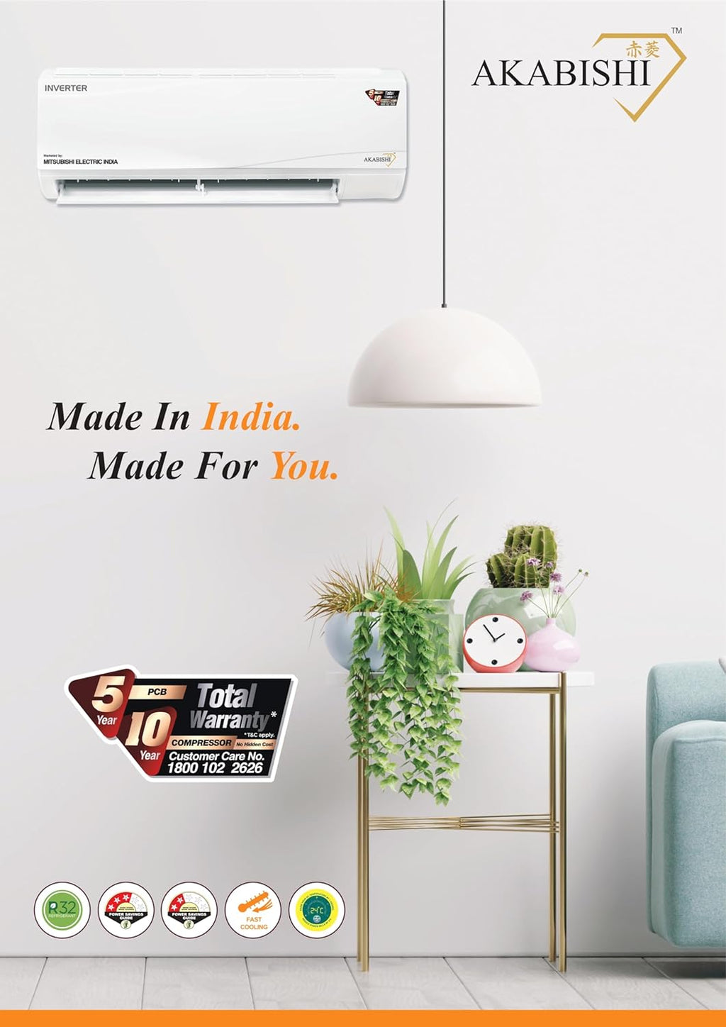 Mitsubishi Electric Akabishi 1.5 Ton 2 Star Fixed Speed Split AC (RAM-AE18VG) – Copper Condenser, R32 Refrigerant, Blue Fin, Fast Cooling