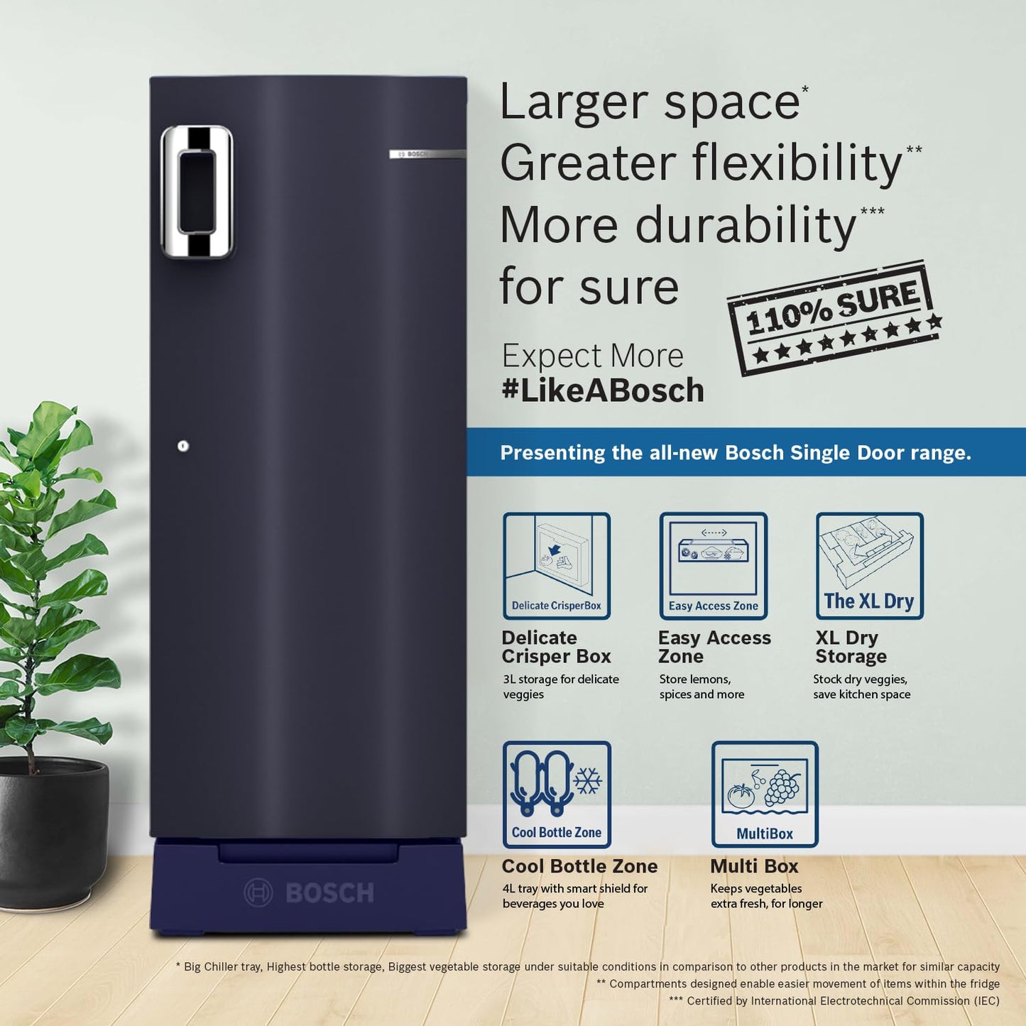 Bosch CST22U14PI Single Door Refrigerator 226L Inverter (Dark Lake)