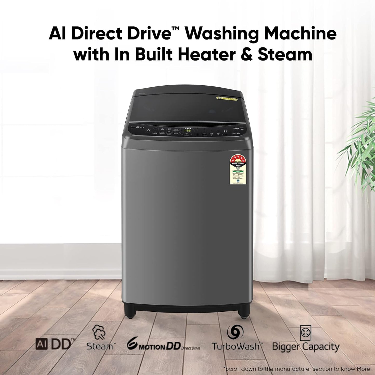LG THD10NWM 10 Kg 5 Star Inverter Wi-Fi Fully-Automatic Top Load Washing Machine ( Middle Black, AIDD Technology)