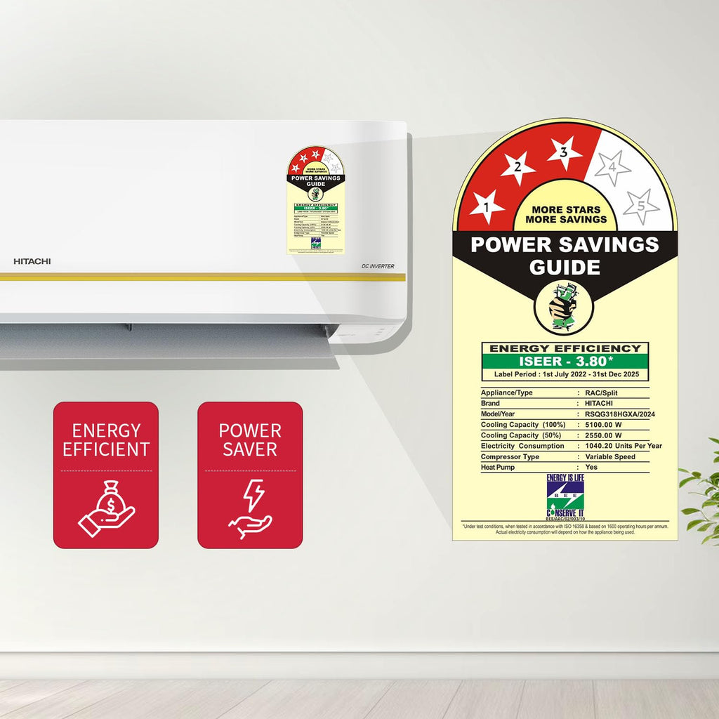 Hitachi RSQG318HGXA 1.5 Ton 3 Star Inverter Split AC (Hot & Cold, Expandable Technology, 100% Copper, R32, Penta Sensor, White)