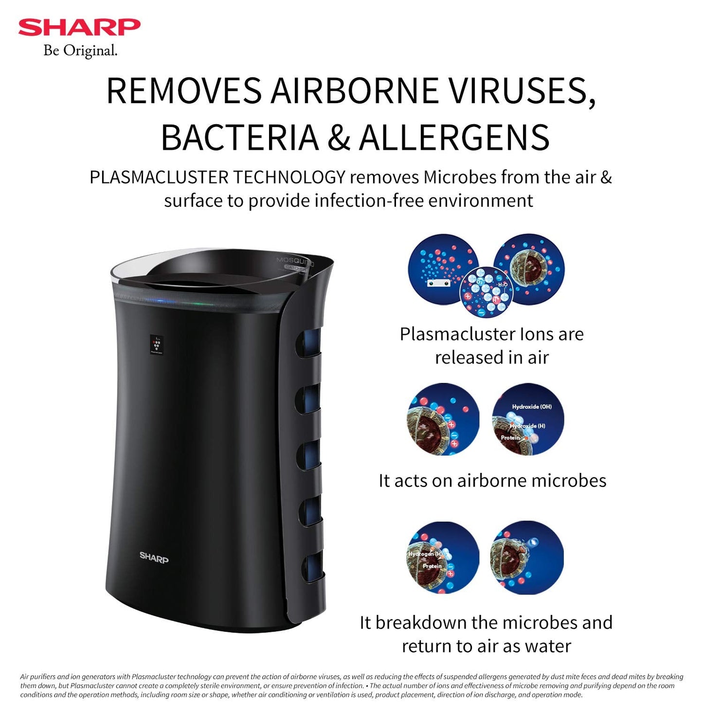 Sharp FP-GM50E-B Air Purifier with Mosquito Catcher | Plasmacluster Ion, H14 HEPA Filter, Haze Mode, Anti-Dust | Coverage up to 450 Sq. Ft | Black