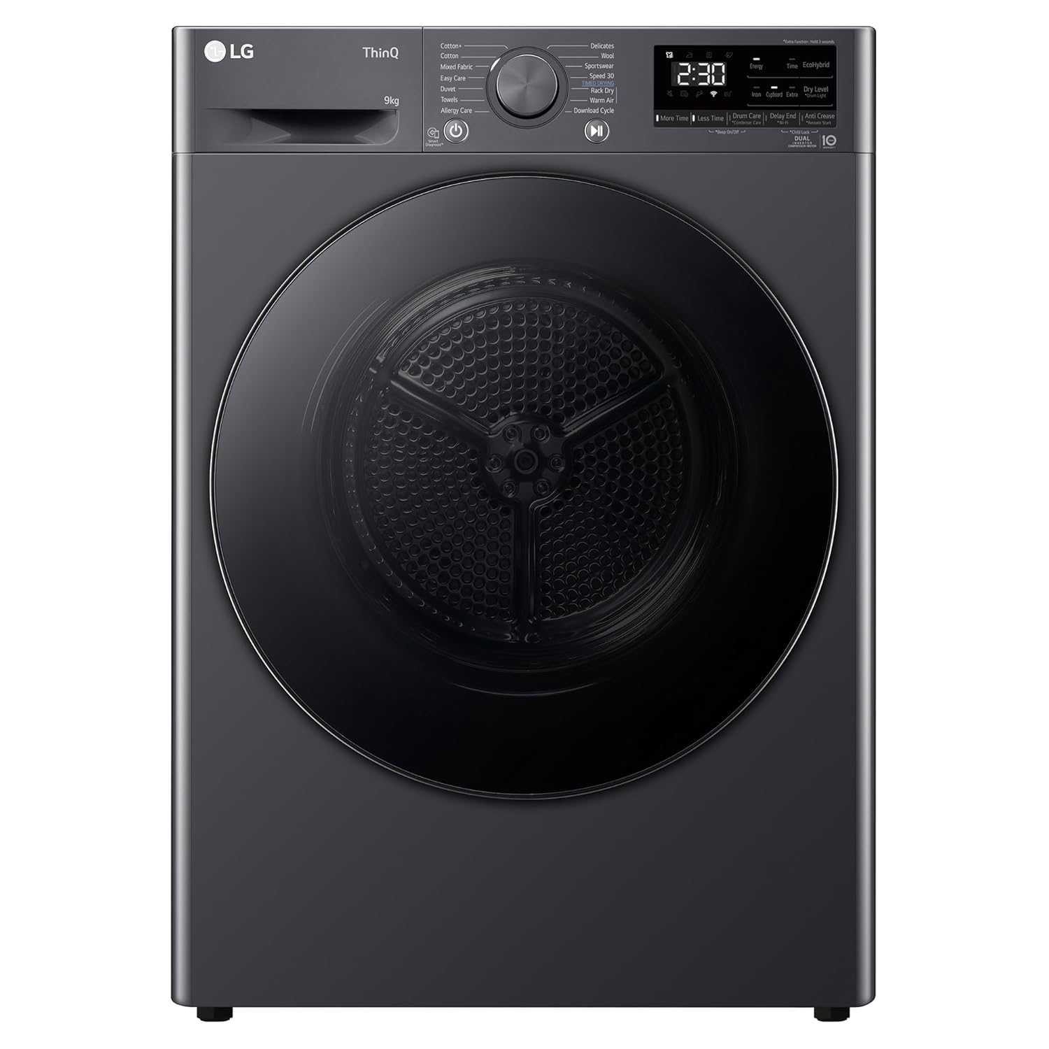 LG DHV09SAM 9 Kg, Wi-Fi, Dual Inverter Heat Pump, Eco-Hybrid Technology Fully Automatic Front Load Dryer ( Double Layer Air Filter, Allergy Care, Auto Cleaning Condenser, Middle Black)