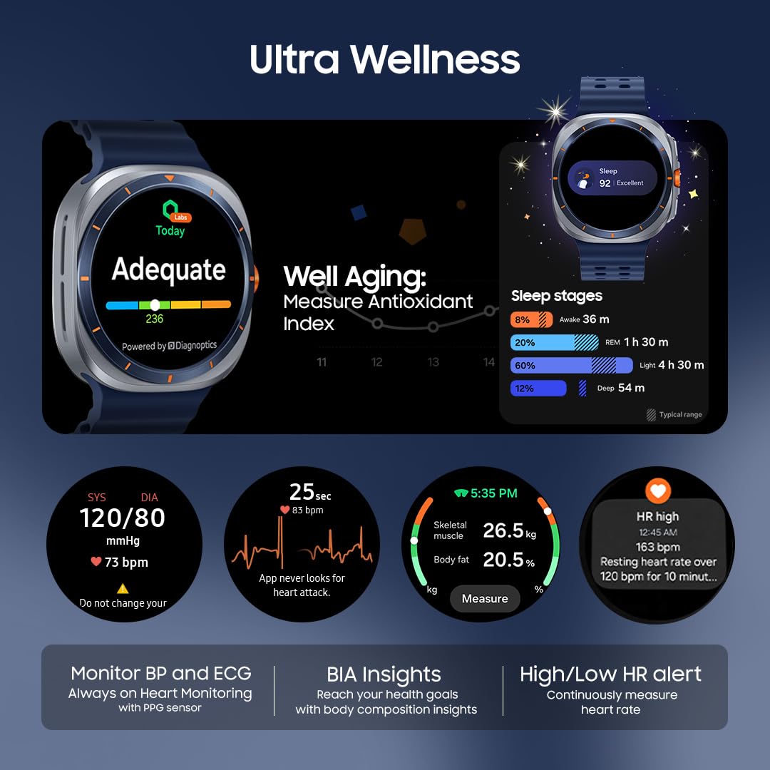 Samsung Galaxy Watch Ultra (47mm, LTE, Titanium Blue) with Upto 100h Battery | 3nm Processor | Dual GPS | Quick Button/Siren | Sapphire Glass | 10ATM & IP68 | BP & ECG Monitor | Energy Score & Ages