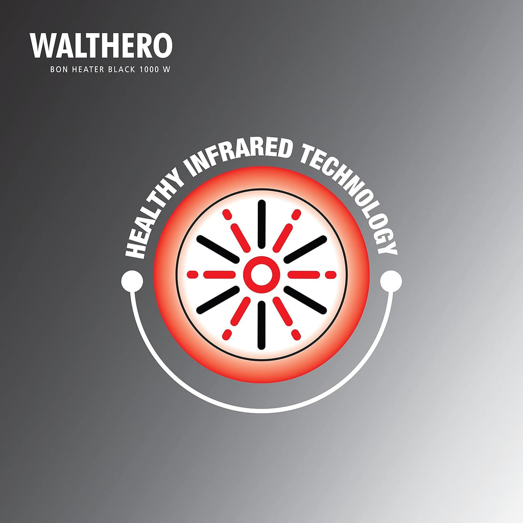 Havells Walthero Carbon Black 1000W Tower Room Heater | Dual Heat Settings | Tip-Over Safety | Oscillation | Rust-Free Reflector | Made in India