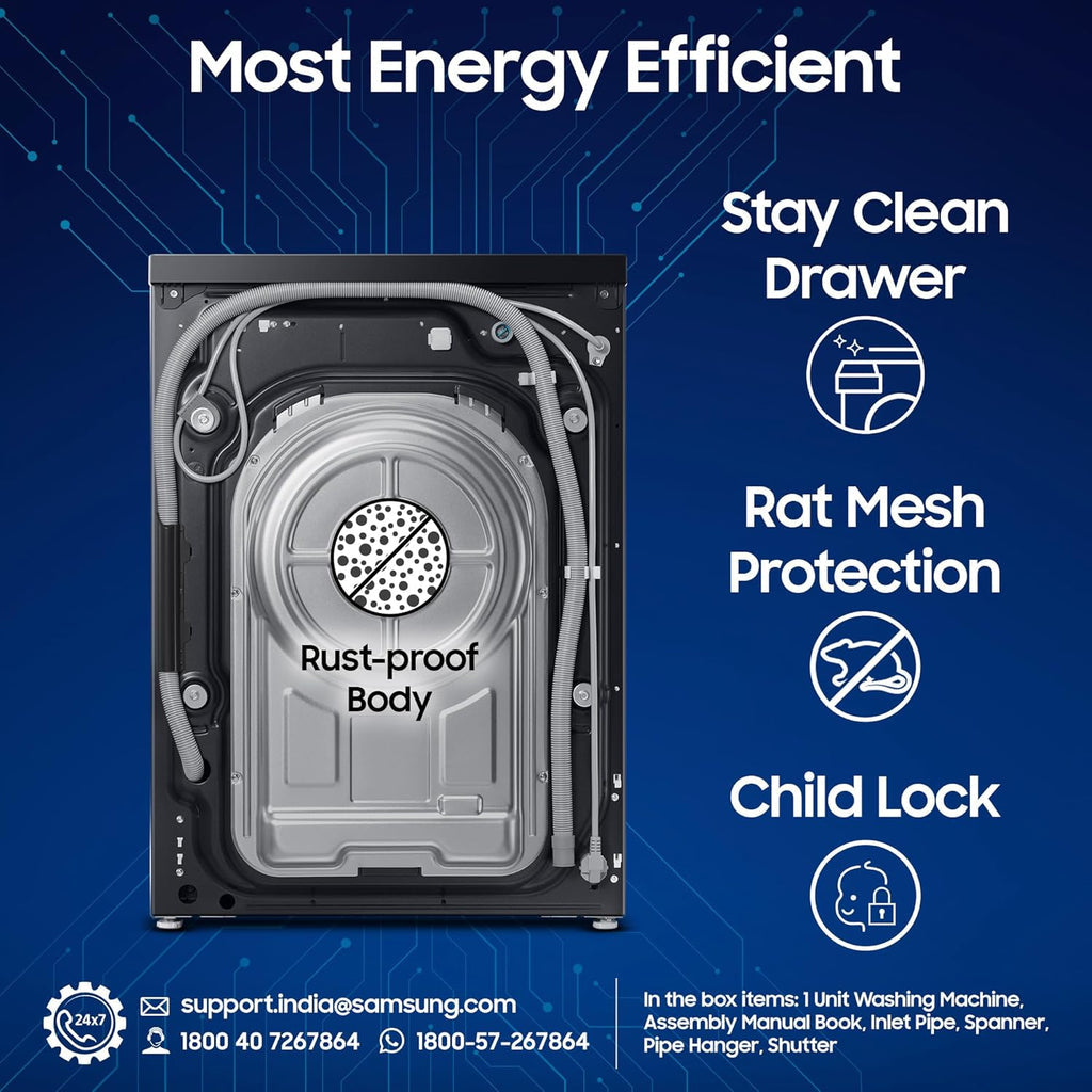 Samsung WD12FB7B34GBTL 12kg/7kg 5 Star AI EcoBubble Wi-Fi Inverter Fully Automatic Front Load Washer Dryer – Black | AI Control, Hygiene Steam, Air Wash